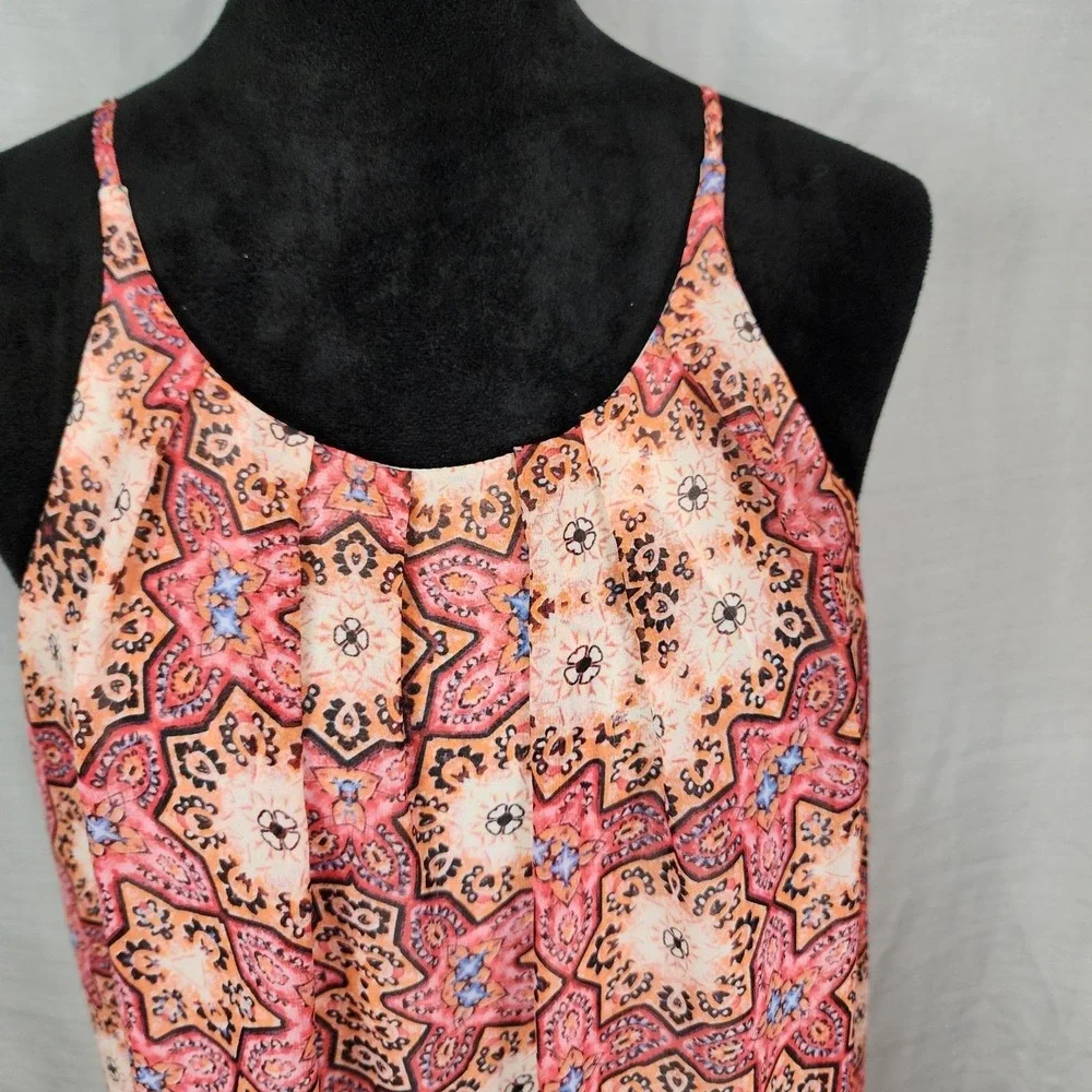 VINCE CAMUTO Size Small Mandala Medallion Boho Festival Chiffon Cami Tunic Top - Picture 6 of 9